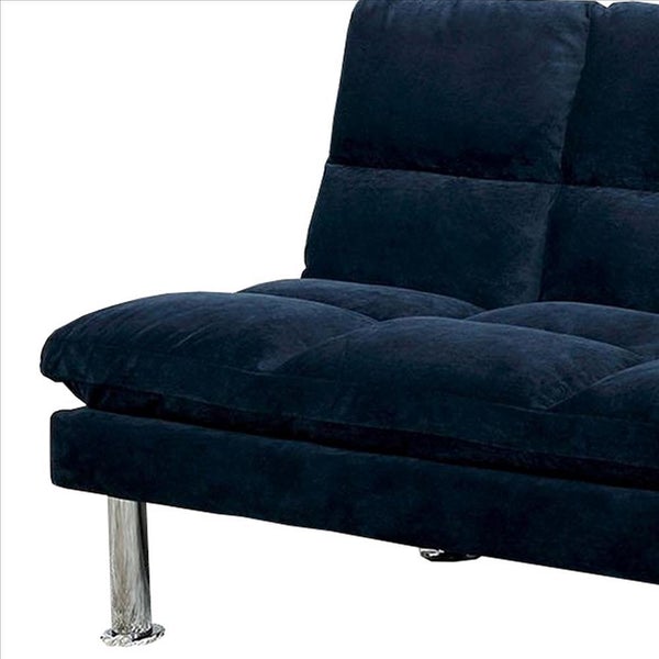 Futon Sofa With Tufted Padded Seating And Metal Legs, Blue
