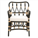 Lattice Design Wooden Arm Chair With Rattan Binding, Black