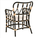 Lattice Design Wooden Arm Chair With Rattan Binding, Black