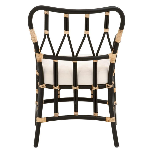 Lattice Design Wooden Arm Chair With Rattan Binding, Black