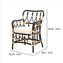 Lattice Design Wooden Arm Chair With Rattan Binding, Black