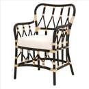 Lattice Design Wooden Arm Chair With Rattan Binding, Black