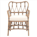 Lattice Design Wooden Arm Chair With Rattan Binding, Brown