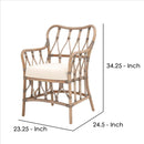 Lattice Design Wooden Arm Chair With Rattan Binding, Brown