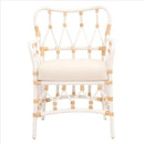 Lattice Design Wooden Arm Chair With Rattan Binding, White