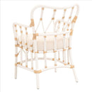Lattice Design Wooden Arm Chair With Rattan Binding, White
