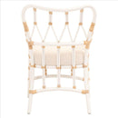Lattice Design Wooden Arm Chair With Rattan Binding, White