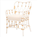 Lattice Design Wooden Arm Chair With Rattan Binding, White
