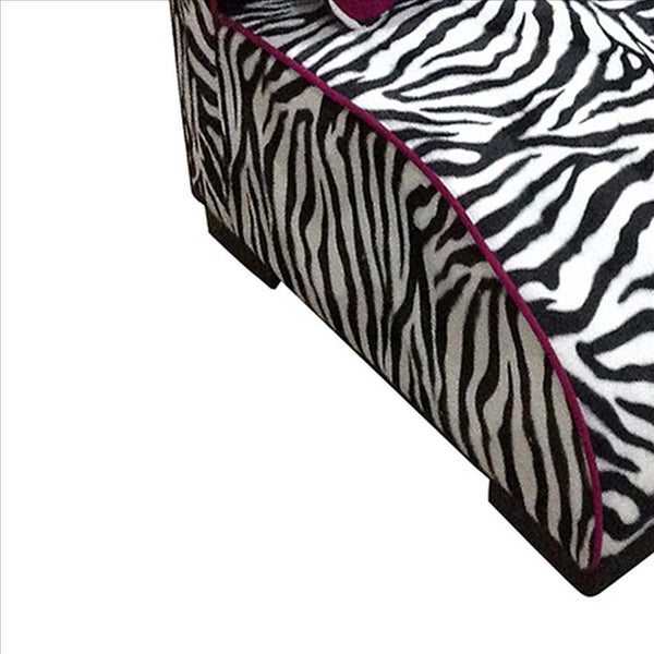 Pet Furniture With Zebra Print Fabric And Block Feet, Black And White