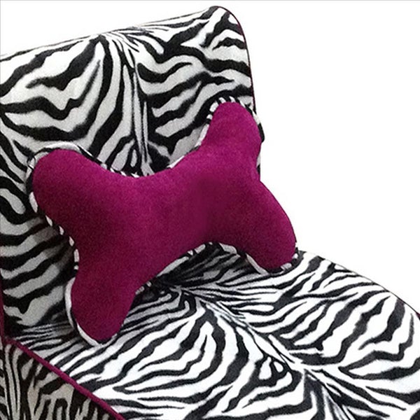 Pet Furniture With Zebra Print Fabric And Block Feet, Black And White