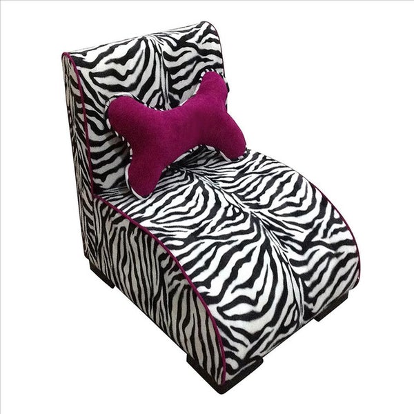 Pet Furniture With Zebra Print Fabric And Block Feet, Black And White