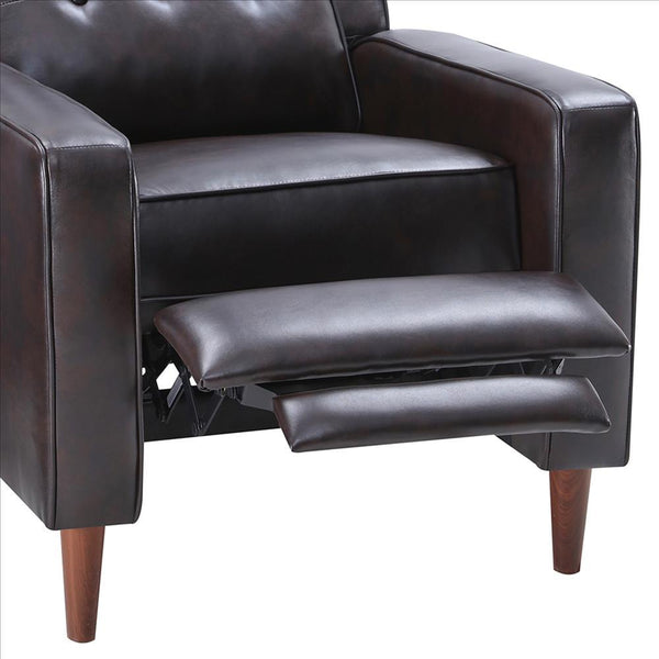 Armchair With Push Back Recline And Button Tufting, Dark Brown