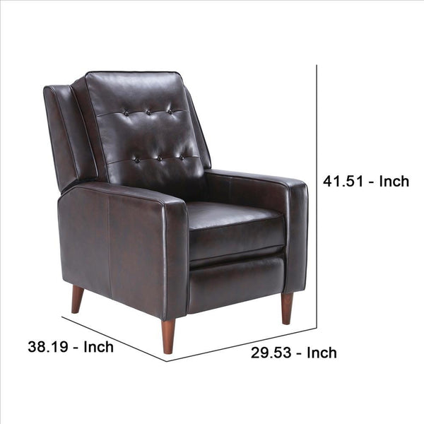 Armchair With Push Back Recline And Button Tufting, Dark Brown