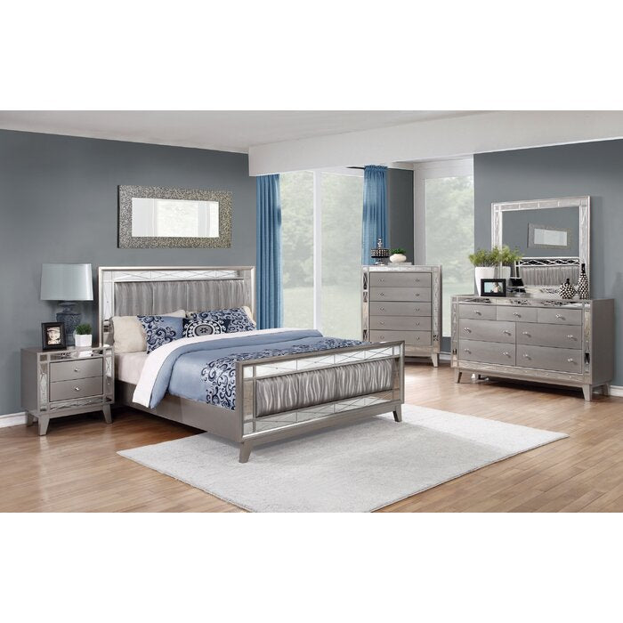 Wooden Nightstand With 2 Drawers, Mercury Silver