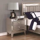 Wooden Nightstand With 2 Drawers, Mercury Silver