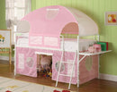 Benzara- Metal Frame Fairy Tent Bunk Bed With Fabric , White & Pink