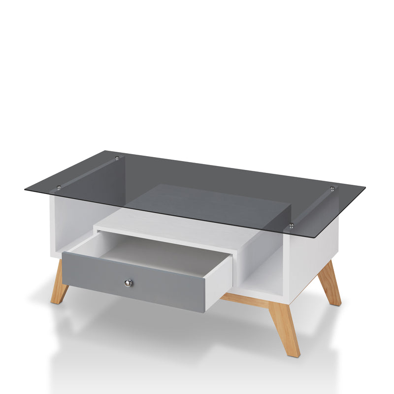 Philip Industrial Glass Top Coffee Table in Gray