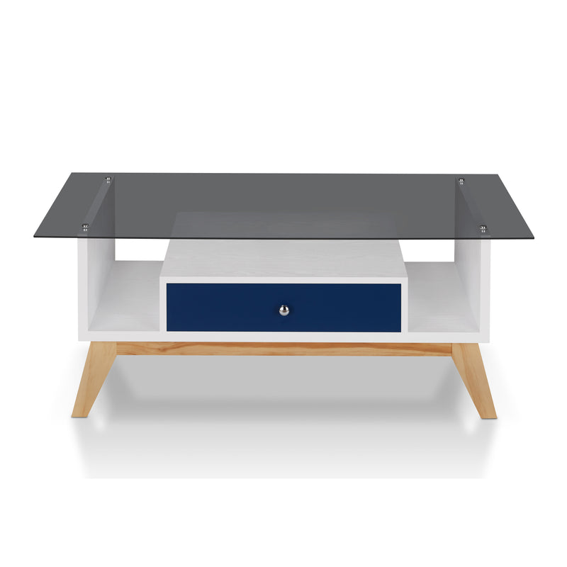Philip Industrial Glass Top Coffee Table in Navy