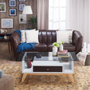 Philip Industrial Glass Top Coffee Table in Espresso
