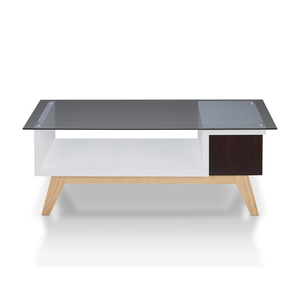 Ludwig Mid-Century Modern Glass Top Coffee Table in Espresso and White