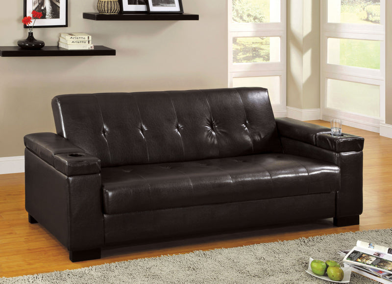 Addy Contemporary Faux Leather Futon with Cup Holders