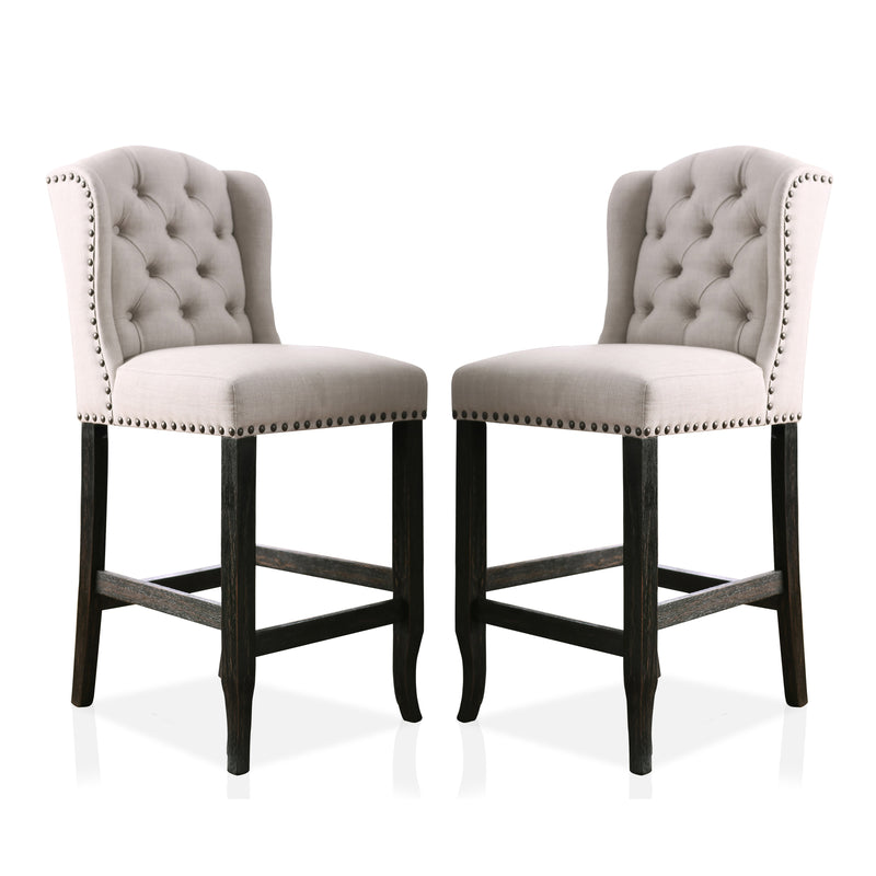 Lubbers Rustic Button Tufted Bar Chairs in Antique Black (Set of 2)