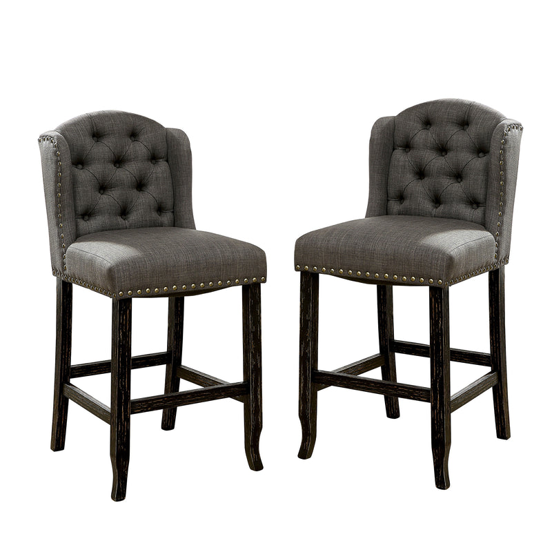 Lubbers Rustic Button Tufted Bar Chairs in Gray and Antique Black (Set of 2)