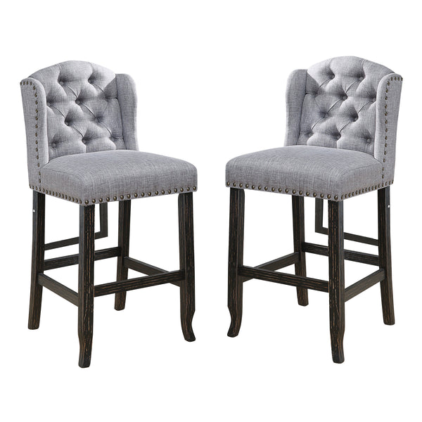 Lubbers Rustic Button Tufted Bar Chairs in Light Gray and Antique Black (Set of 2)