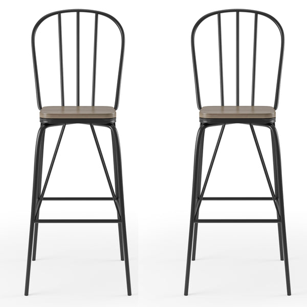 Slatted Modern Metal Frame Bar Chairs in Black (Set of 2)