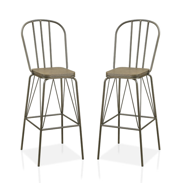 Slatted Modern Metal Frame Bar Chairs in Bronze (Set of 2)