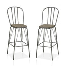 Slatted Modern Metal Frame Bar Chairs in Gray (Set of 2)