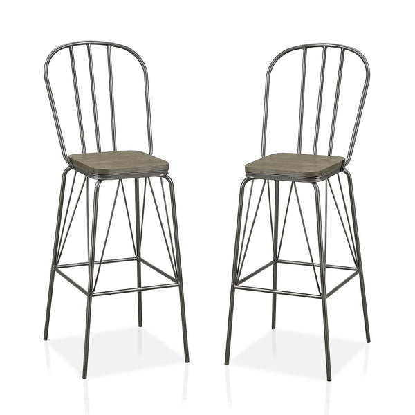 Slatted Modern Metal Frame Bar Chairs in Gray (Set of 2)