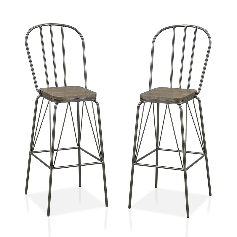 Slatted Modern Metal Frame Bar Chairs in Gray (Set of 2)