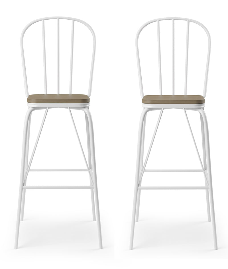 Slatted Modern Metal Frame Bar Chairs in White (Set of 2)
