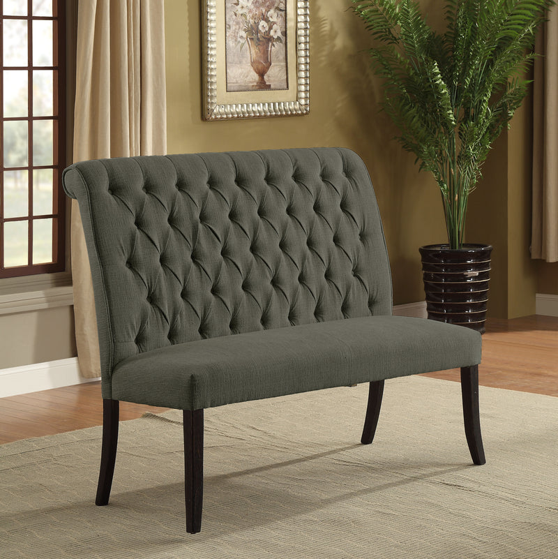 Gracie Transitional Button Tufted Dining Bench in Gray