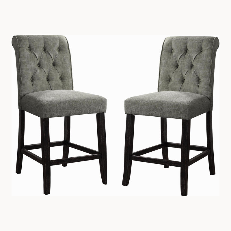 Marynda Transitional Button Tufted Counter Height Chairs in Gray (Set of 2)
