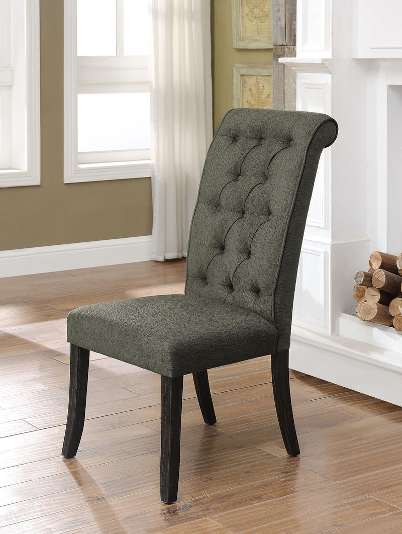 Marynda Transitional Button Tufted Side Chairs in Gray (Set of 2)