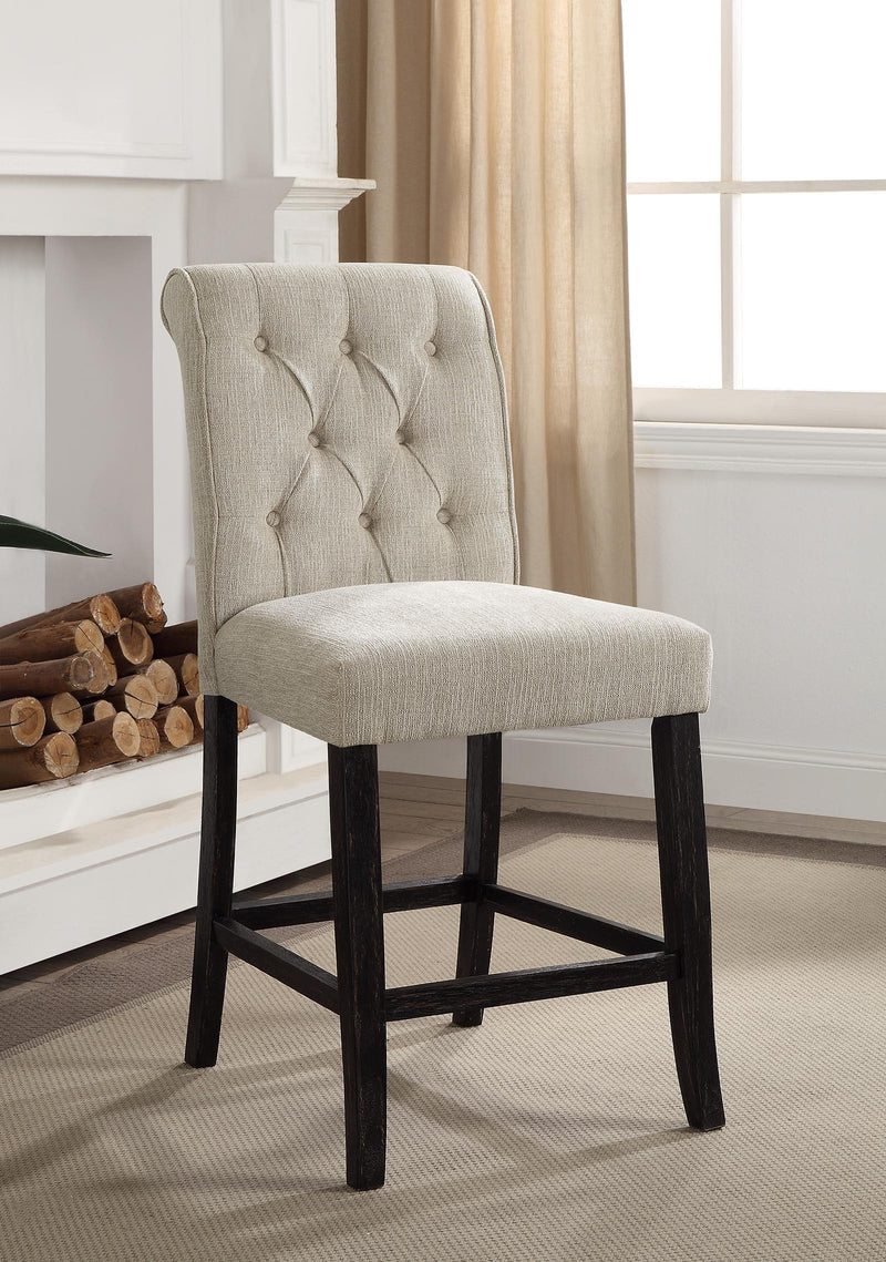 Marynda Transitional Button Tufted Counter Height Chairs in Ivory (Set of 2)