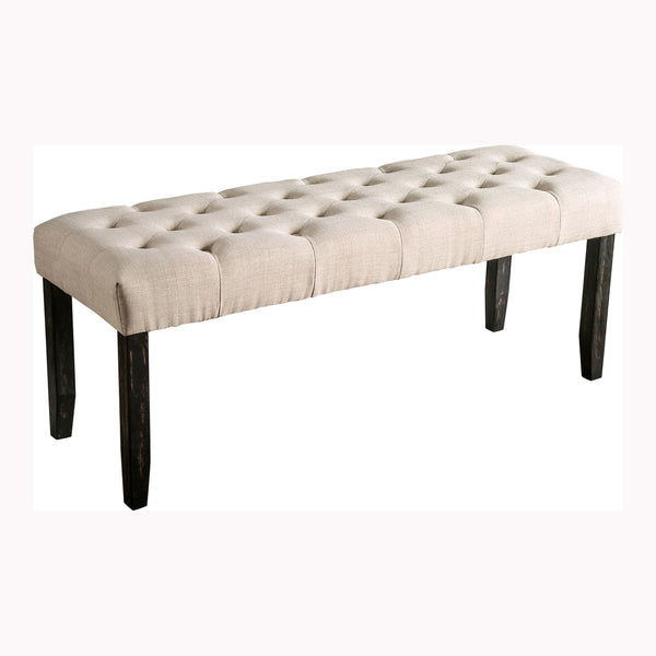 Lorton Rustic Button Tufted Bench in Ivory
