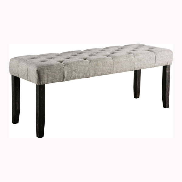 Lorton Rustic Button Tufted Bench in Light Gray