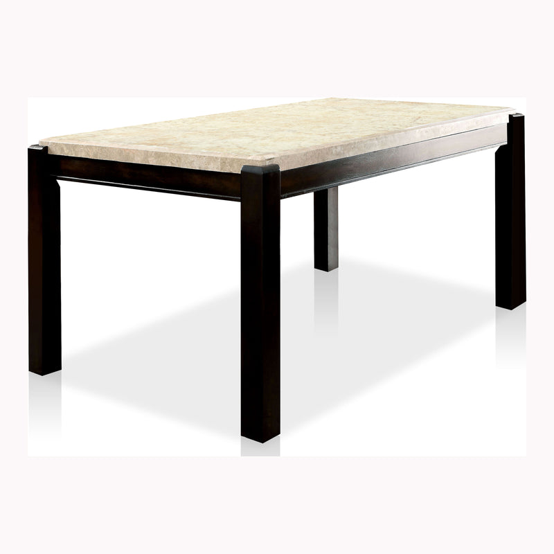 Rumie Contemporary Marble Top Dining Table in White and Dark Walnut