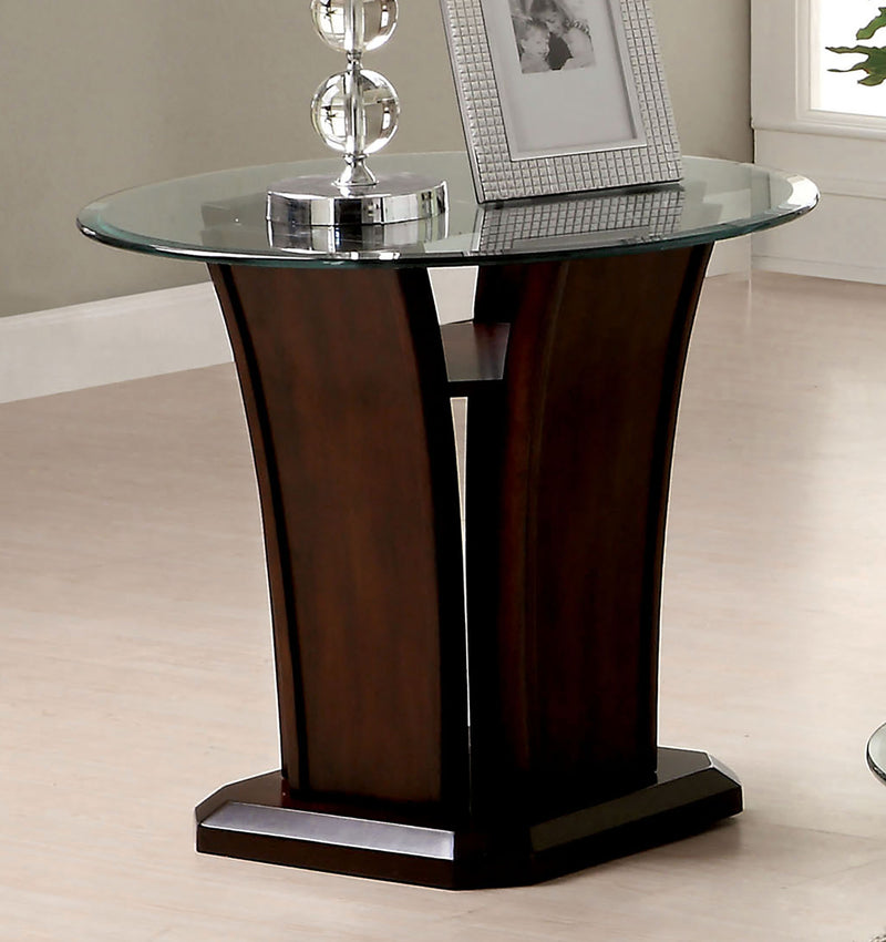 Jillyn Contemporary Glass Top End Table in Brown Cherry
