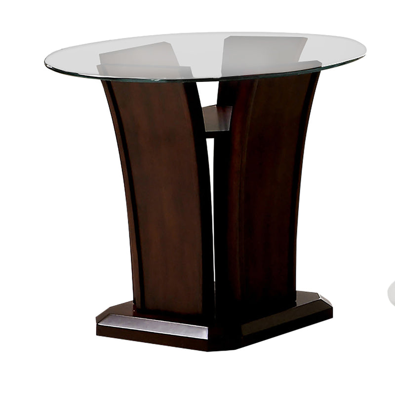 Jillyn Contemporary Glass Top End Table in Brown Cherry