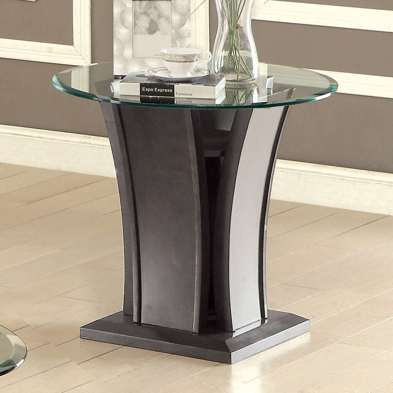 Jillyn Contemporary Glass Top End Table in Gray