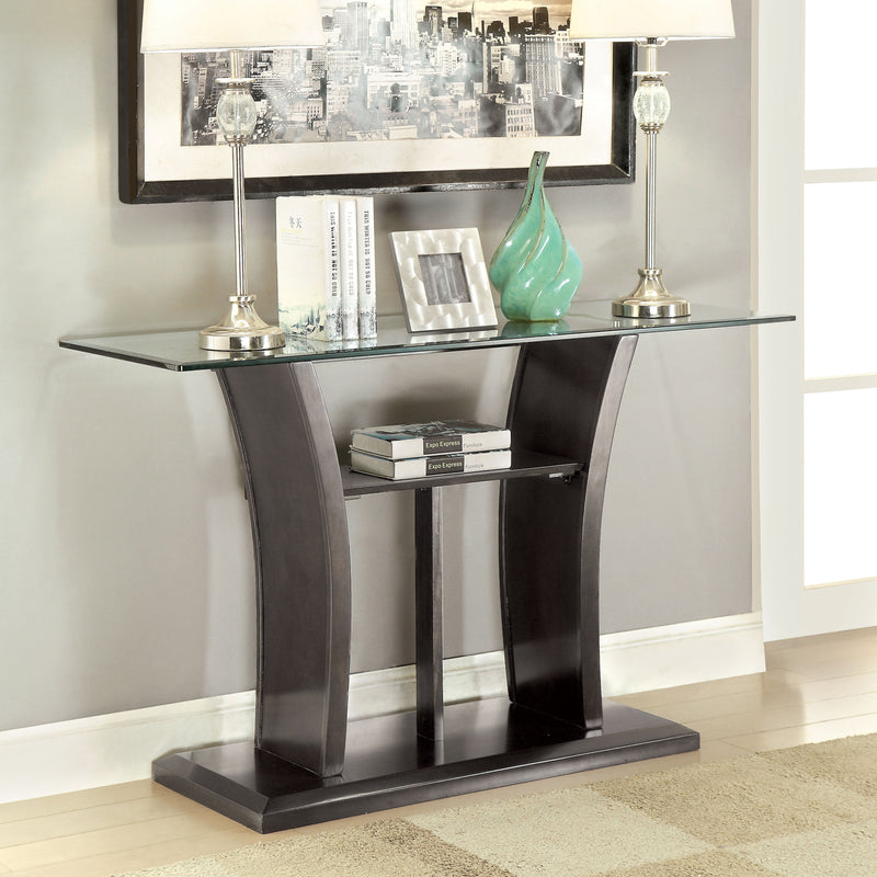 Jillyn Contemporary Glass Top Console Table in Gray