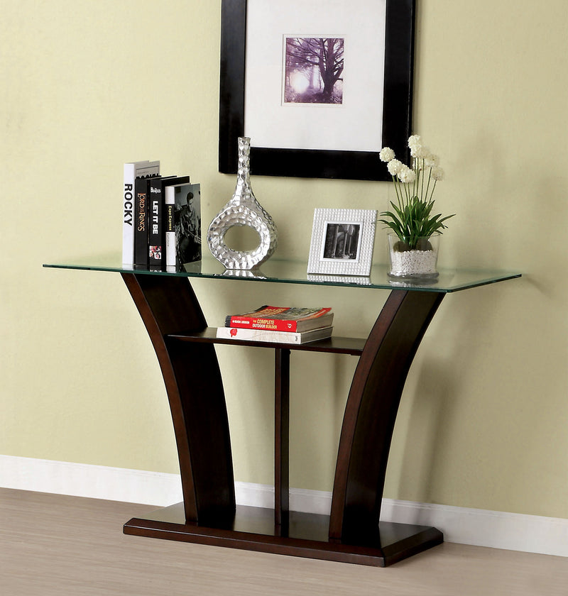 Jillyn Contemporary Glass Top Console Table in Dark Cherry