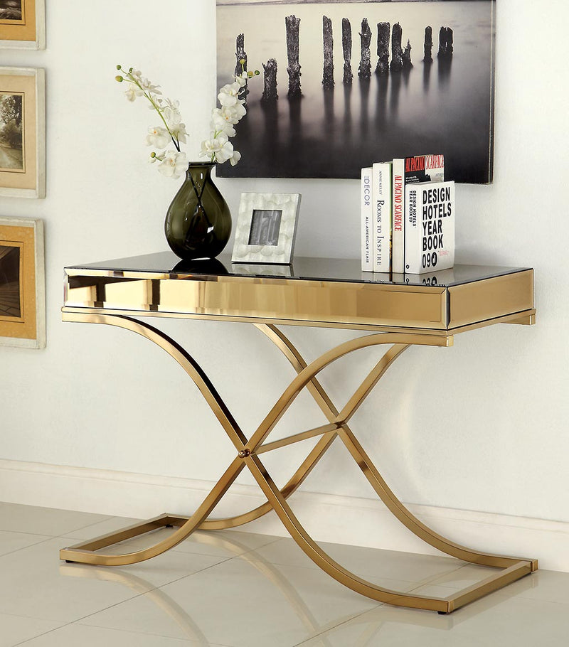 Lorrisa Contemporary Glass Top Sofa Table in Brass