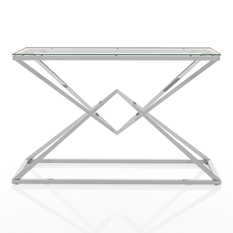Cazzanarro Glass Top Console Table in Chrome