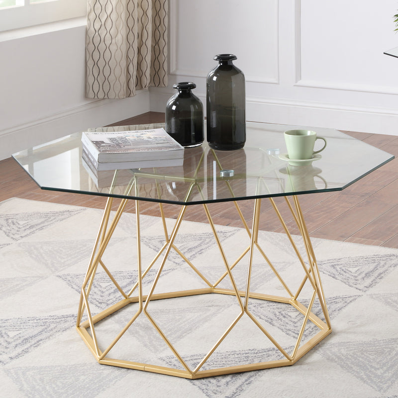 Growder Glass Top Coffee Table in Gold