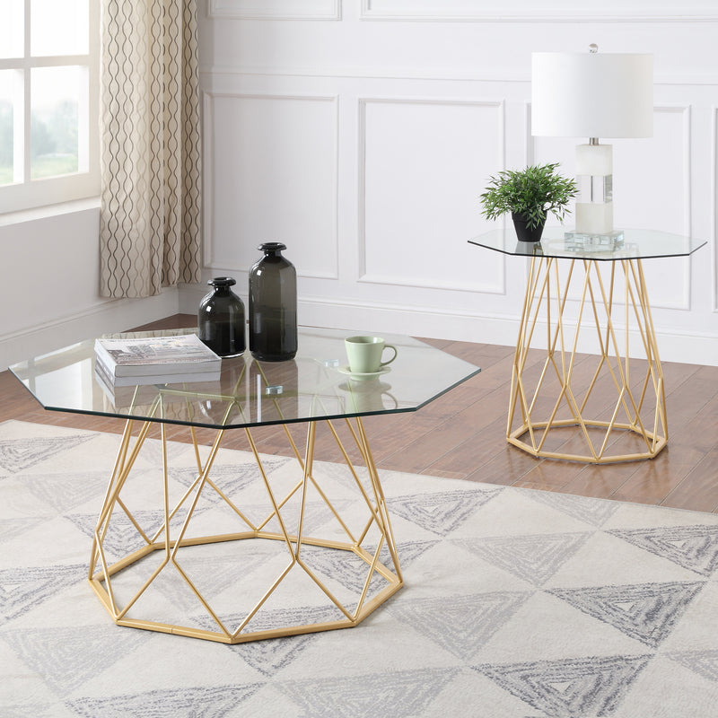 Growder Glass Top Coffee Table in Gold